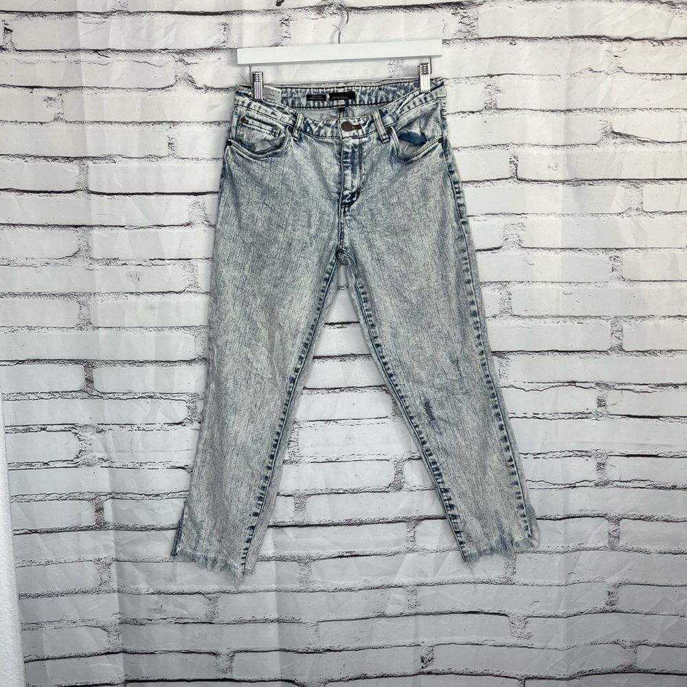 Seethrusoul High Rise Crop Skinny Jeans Acid Wash Women’s 27 Raw Hem Vintage